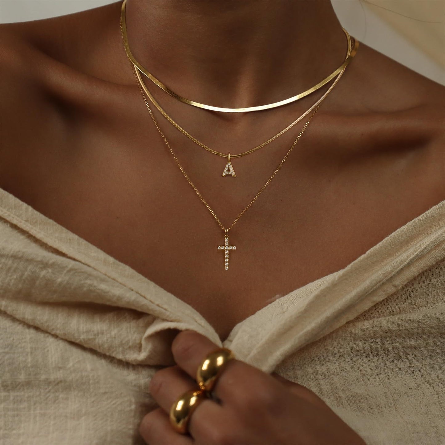 Adjustable Multi-Layer A-Z Gold Dainty Necklace Minimalist Luxury Daily Accessory