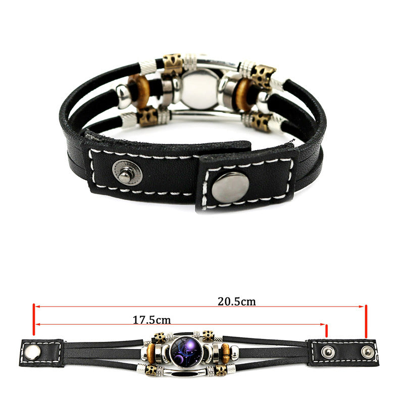 Luminous Twelve Constellations Leather Couple Bracelets 2 Pack
