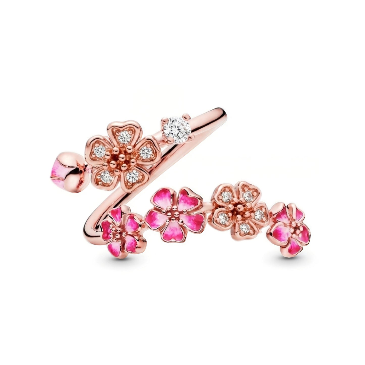 Pink Peach Blossom Branch Open Ring