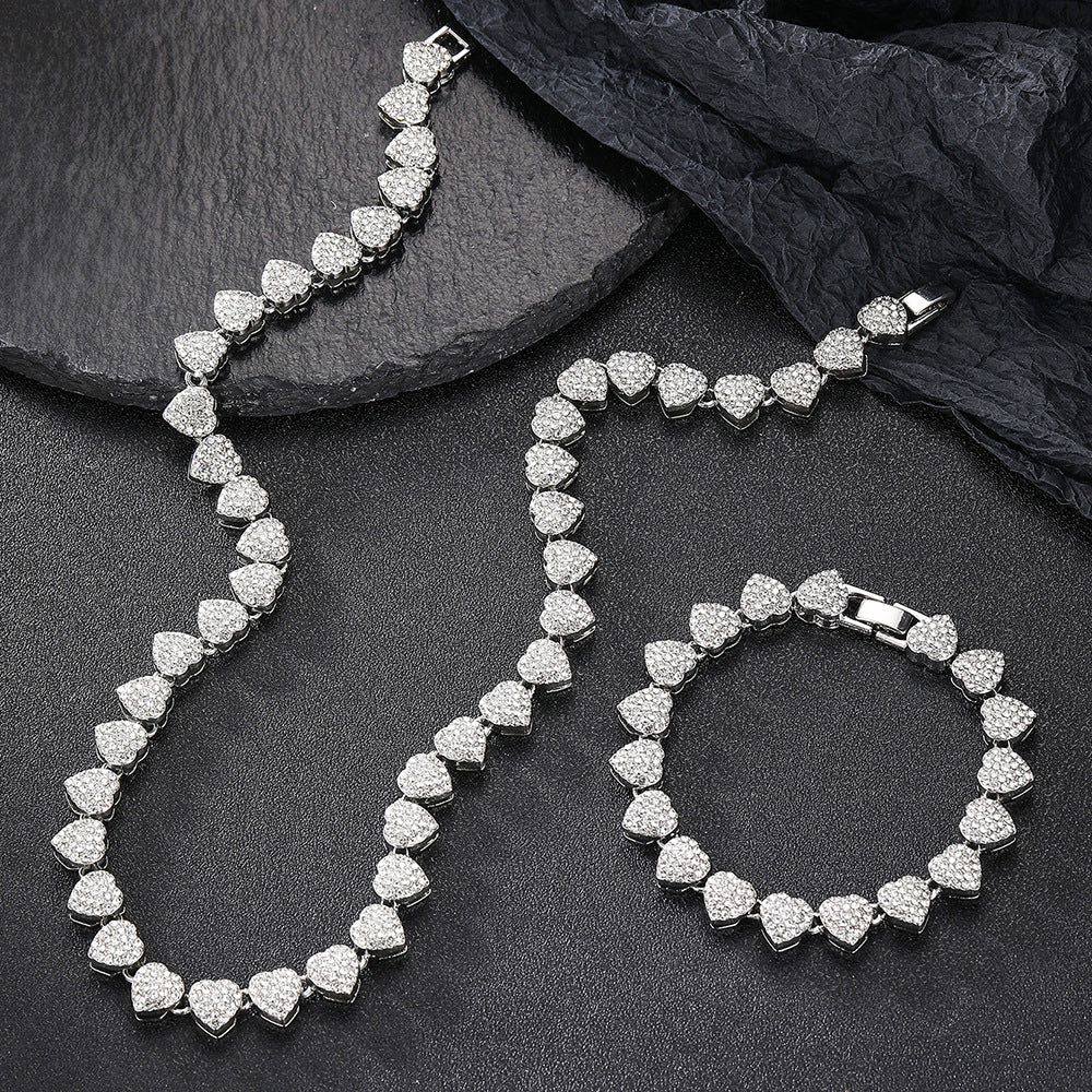 Rhinestone Hearts Necklace & Bracelet Set