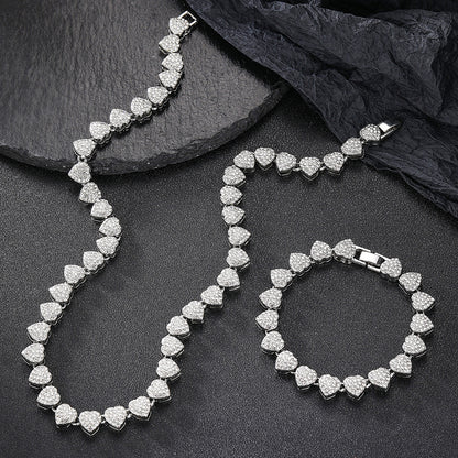 Rhinestone Hearts Necklace & Bracelet Set