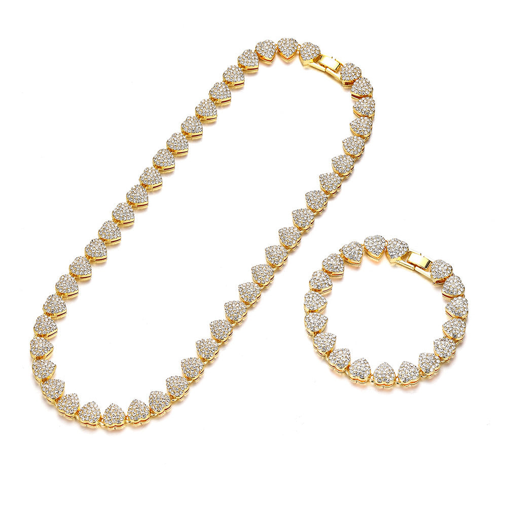 Rhinestone Hearts Necklace & Bracelet Set