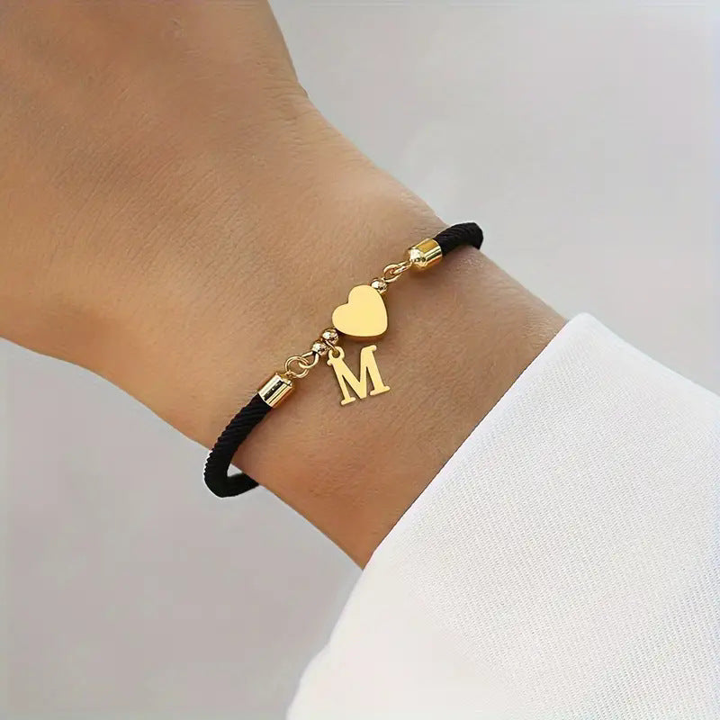 2Pcs Bracelets Set, Adjustable Gold Heart Pendant Chain