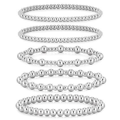 5Pcs Adjustable 14k Gold Plated Bead Bracelet Stack Gift Set