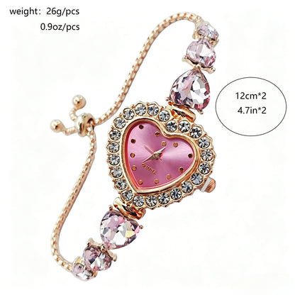 Fashion Heart Floral Diamond Inlaid Bracelet Watch