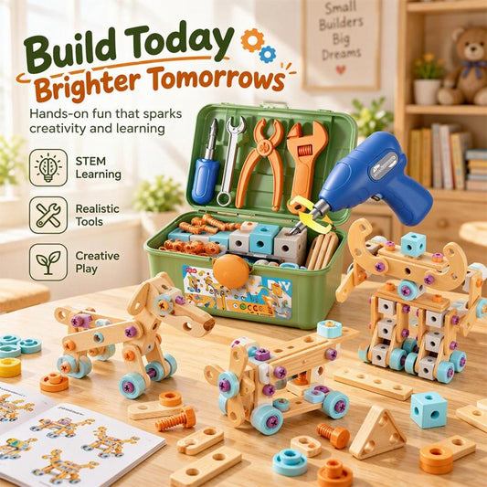 Kids’ 126-Piece DIY Tool Building Set with Electric Drill