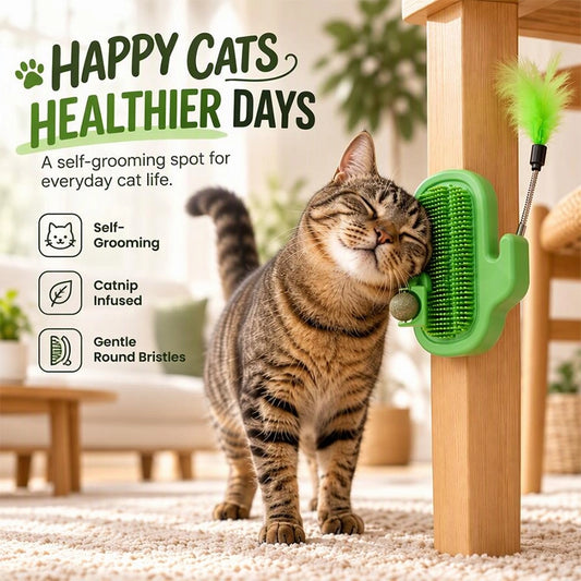 Corner Cat Self-Groomer with Teaser Wand and Catnip Ball