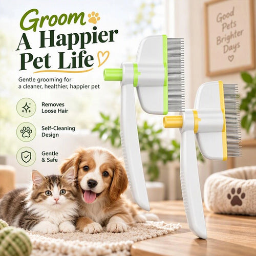 Rotating Pet Grooming Comb with Push-Button Hair Release