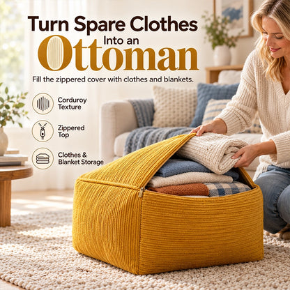 Corduroy Storage Ottoman Cover for Fill-Your-Own Seating