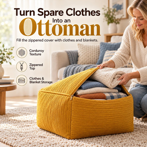 Corduroy Storage Ottoman Cover for Fill-Your-Own Seating