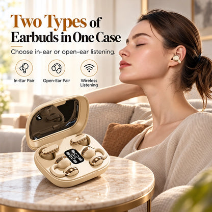 Q10 Dual-Style Bluetooth Earbuds with In-Ear and Clip-On Pairs