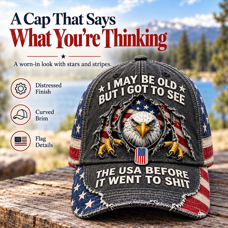 Vintage-Look Eagle and Flag Graphic Baseball Cap