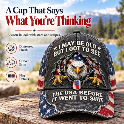 Vintage-Look Eagle and Flag Graphic Baseball Cap