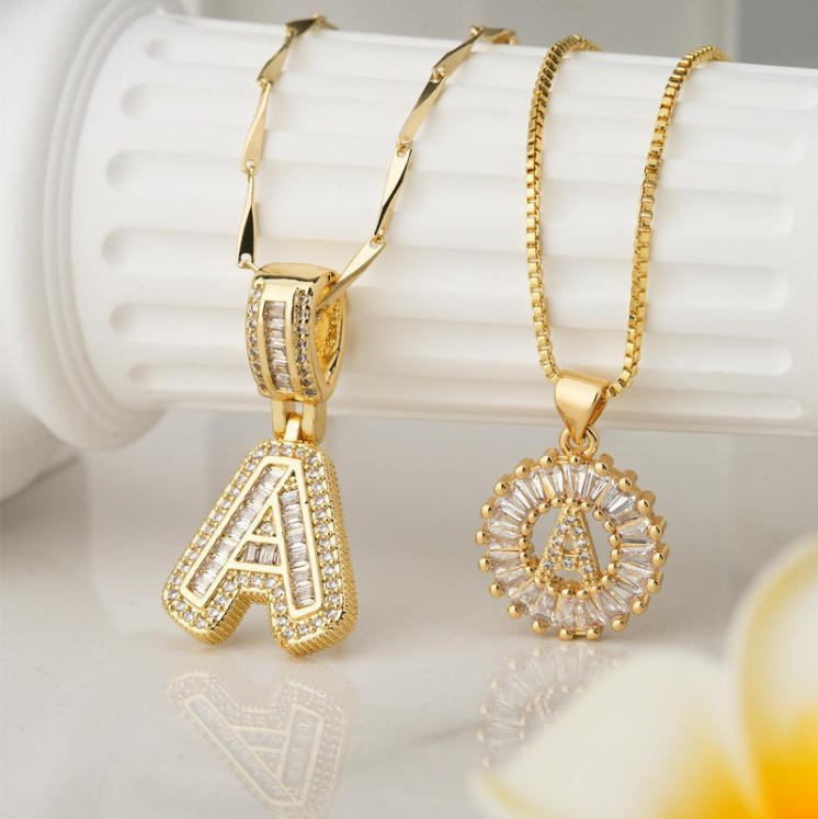 Full Paved Crystal Sugar 26 Letters Pendant Necklace
