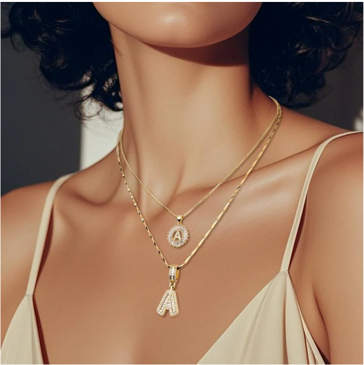 Full Paved Crystal Sugar 26 Letters Pendant Necklace