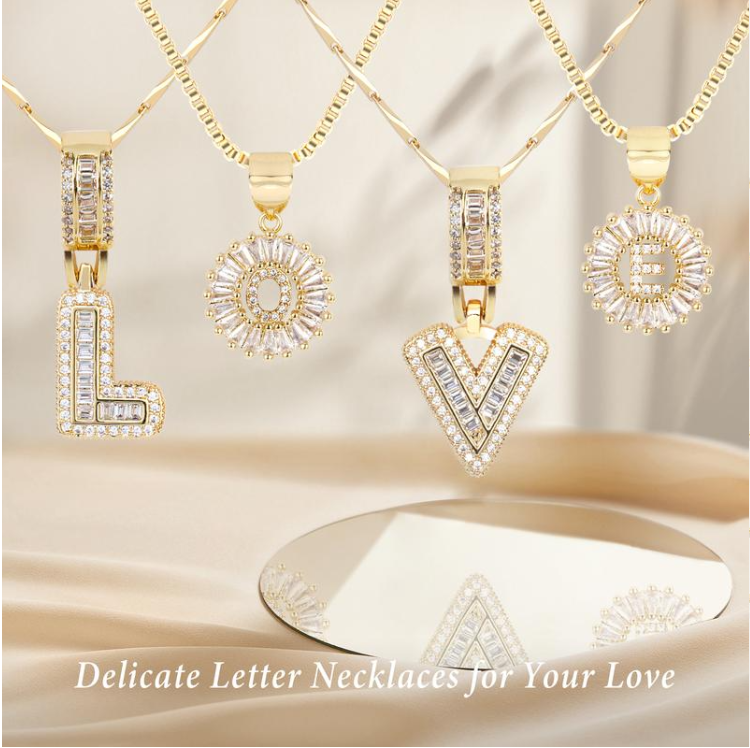 Full Paved Crystal Sugar 26 Letters Pendant Necklace