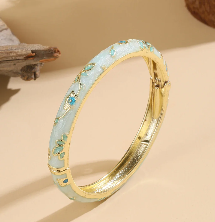 Floral Cloisonné Enamel Bangles – 2 Pack