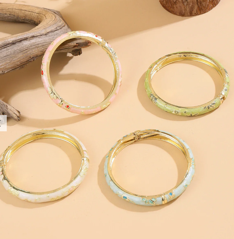 Floral Cloisonné Enamel Bangles – 2 Pack