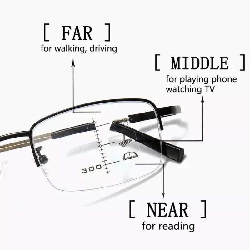Half-Rim Multifocal-Style Reading Glasses in Black or Gold