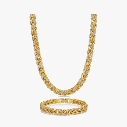 Sparkling Leaf-Link Necklace and Bracelet Set
