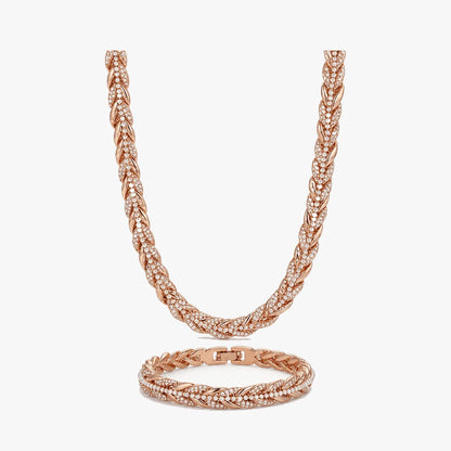 Sparkling Leaf-Link Necklace and Bracelet Set