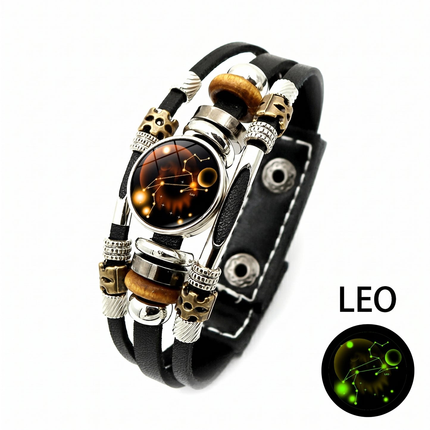 Luminous Twelve Constellations Leather Couple Bracelets 2 Pack