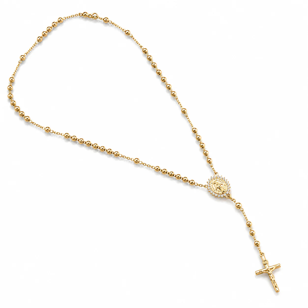 Miraculous Medal Necklace, Catholic Rosary Style Religious Rose Necklace