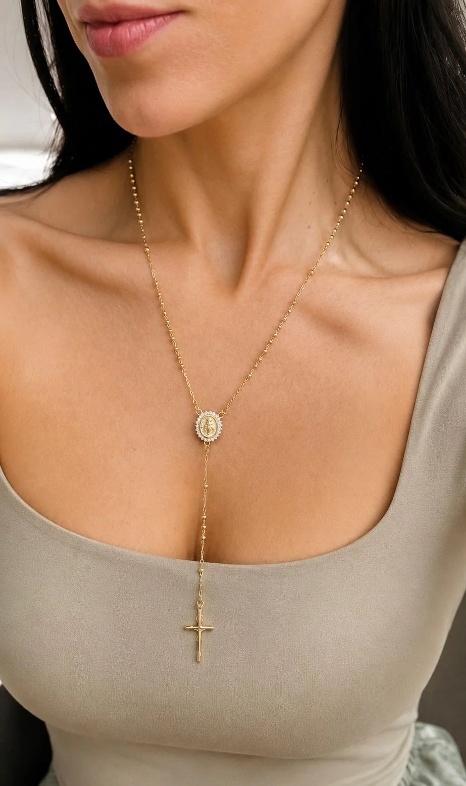 Miraculous Medal Necklace, Catholic Rosary Style Religious Rose Necklace