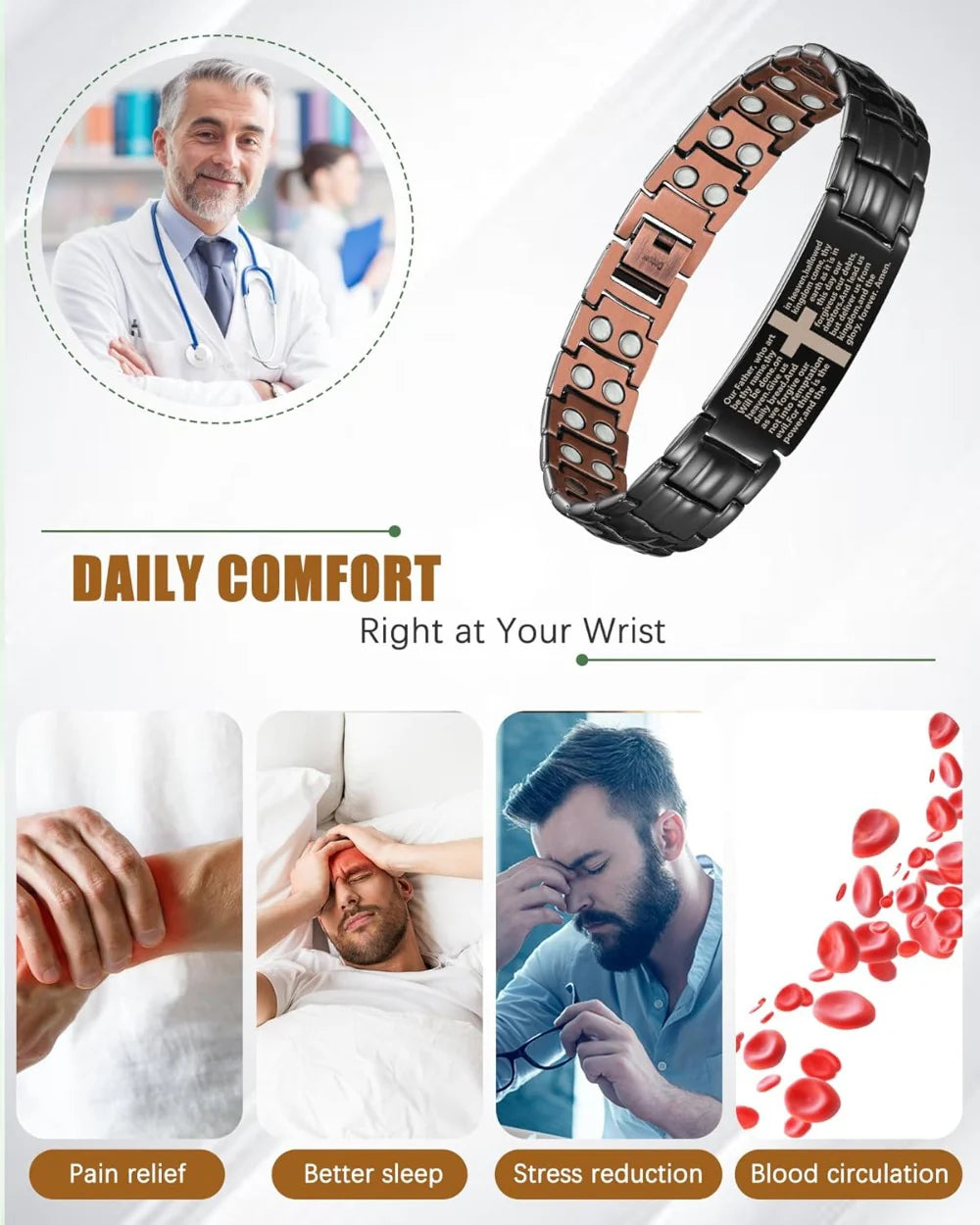 Magnetic Copper Cross Bracelet for Men