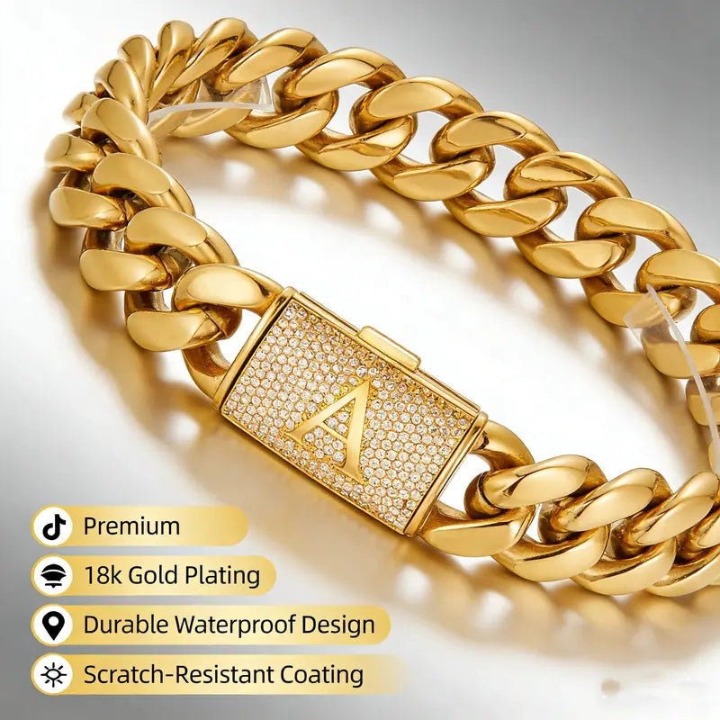 Iced Out Diamond Inlaid Cuban Chain Bracelet for Men