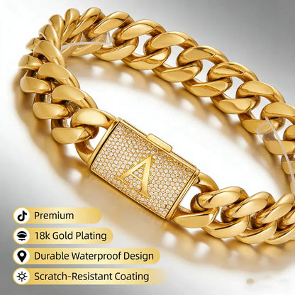 Iced Out Diamond Inlaid Cuban Chain Bracelet for Men