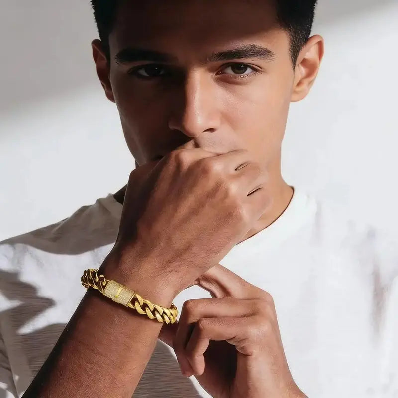 Iced Out Diamond Inlaid Cuban Chain Bracelet for Men