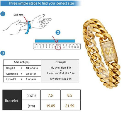 Iced Out Diamond Inlaid Cuban Chain Bracelet for Men