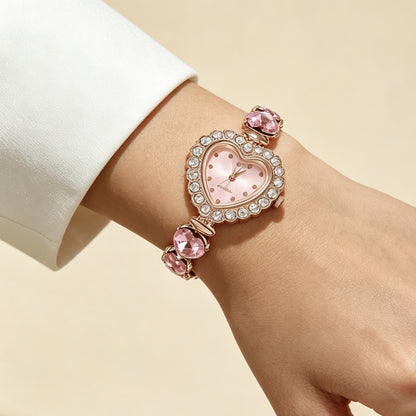 Fashion Heart Floral Diamond Inlaid Bracelet Watch