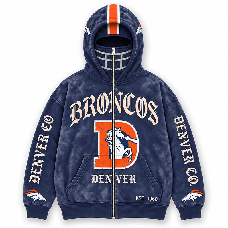 Graphic Full-Zip Hoodie with Helmet-Style Hood