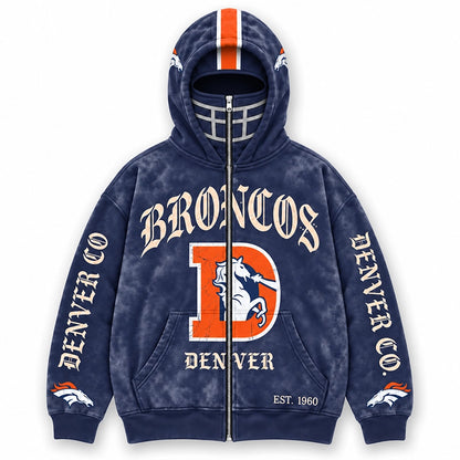 Graphic Full-Zip Hoodie with Helmet-Style Hood