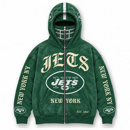 Graphic Full-Zip Hoodie with Helmet-Style Hood