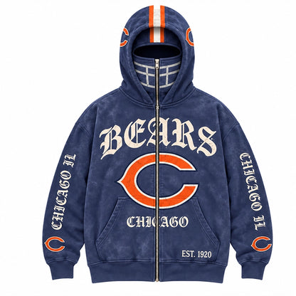 Graphic Full-Zip Hoodie with Helmet-Style Hood