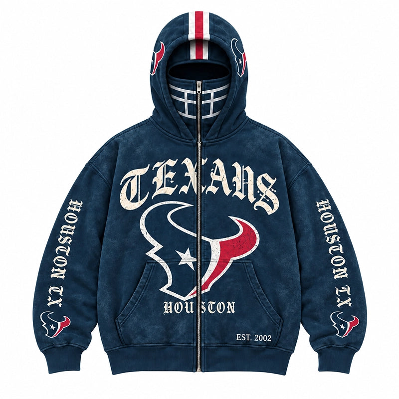 Graphic Full-Zip Hoodie with Helmet-Style Hood