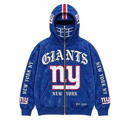 Graphic Full-Zip Hoodie with Helmet-Style Hood