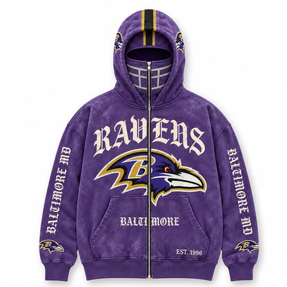 Graphic Full-Zip Hoodie with Helmet-Style Hood