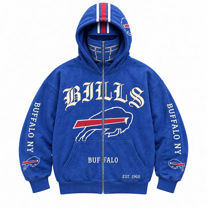 Graphic Full-Zip Hoodie with Helmet-Style Hood