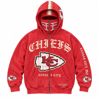 Graphic Full-Zip Hoodie with Helmet-Style Hood