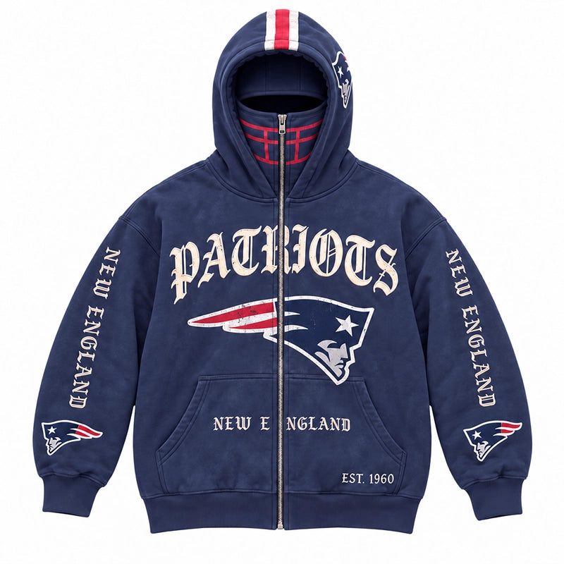 Graphic Full-Zip Hoodie with Helmet-Style Hood