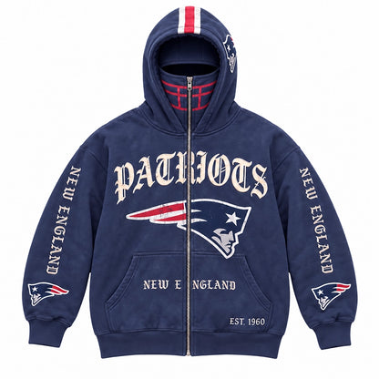Graphic Full-Zip Hoodie with Helmet-Style Hood