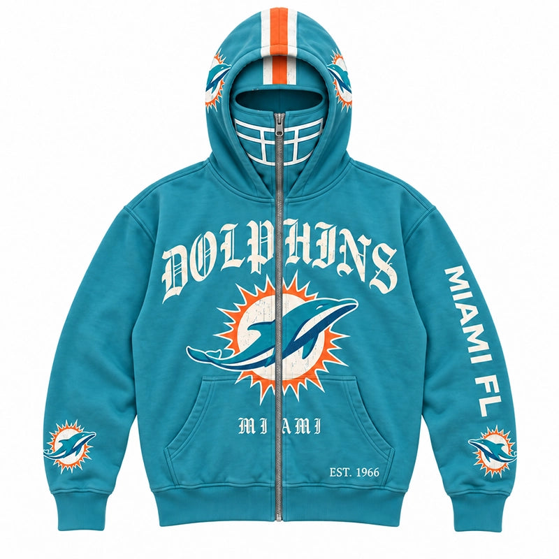 Graphic Full-Zip Hoodie with Helmet-Style Hood