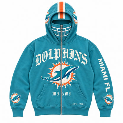 Graphic Full-Zip Hoodie with Helmet-Style Hood
