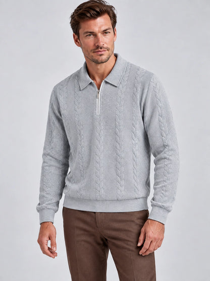 Men's Jacquard Quarter-Zip Knit Polo Sweater