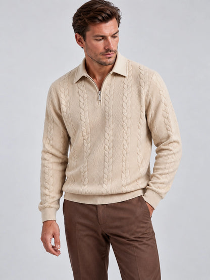 Men's Jacquard Quarter-Zip Knit Polo Sweater