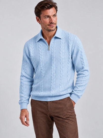 Men's Jacquard Quarter-Zip Knit Polo Sweater